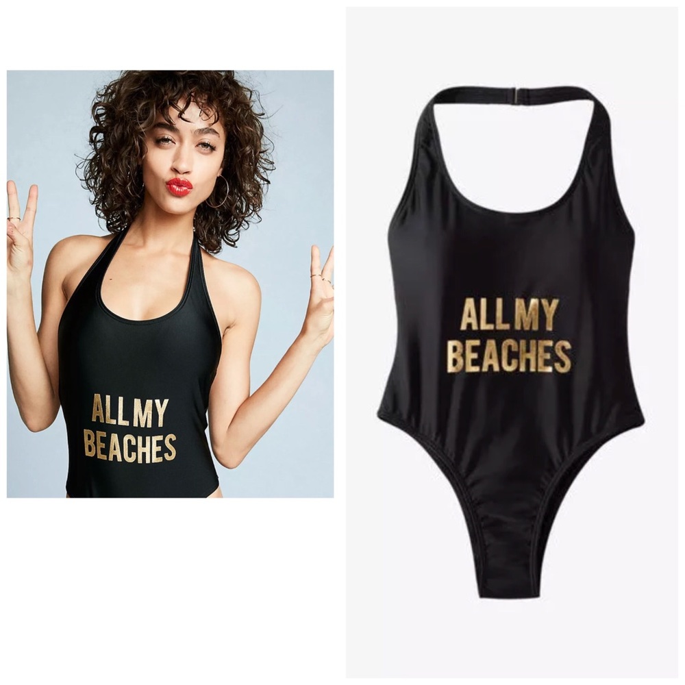 EXPRESS ALL MY BEACHES HIGH LEG 1 PIECE SWIMSUIT